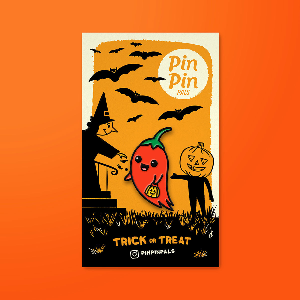 Ghost Pepper enamel pin on backer card