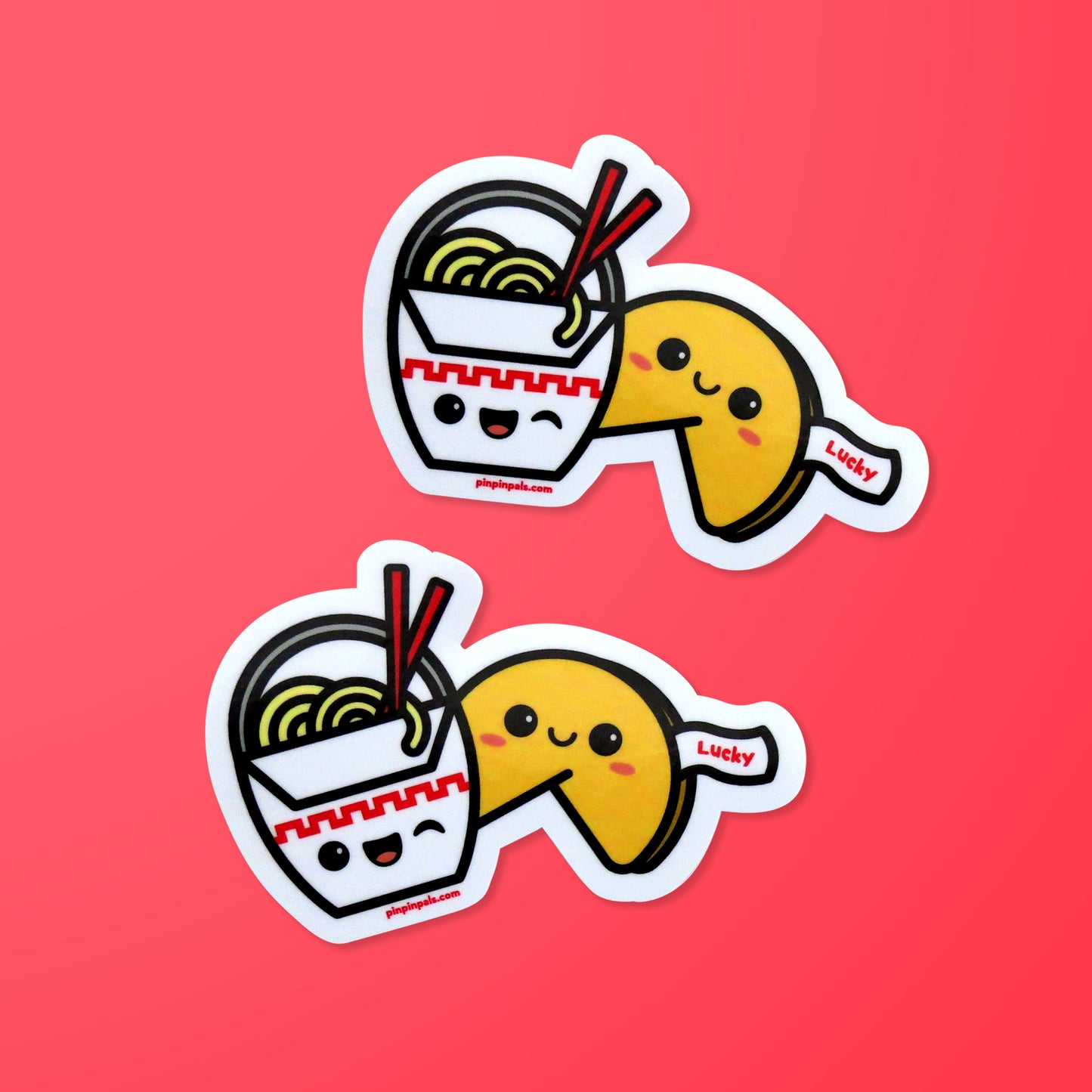 Two Chinese Takeout and Fortune Cookie vinyl stickers on red background