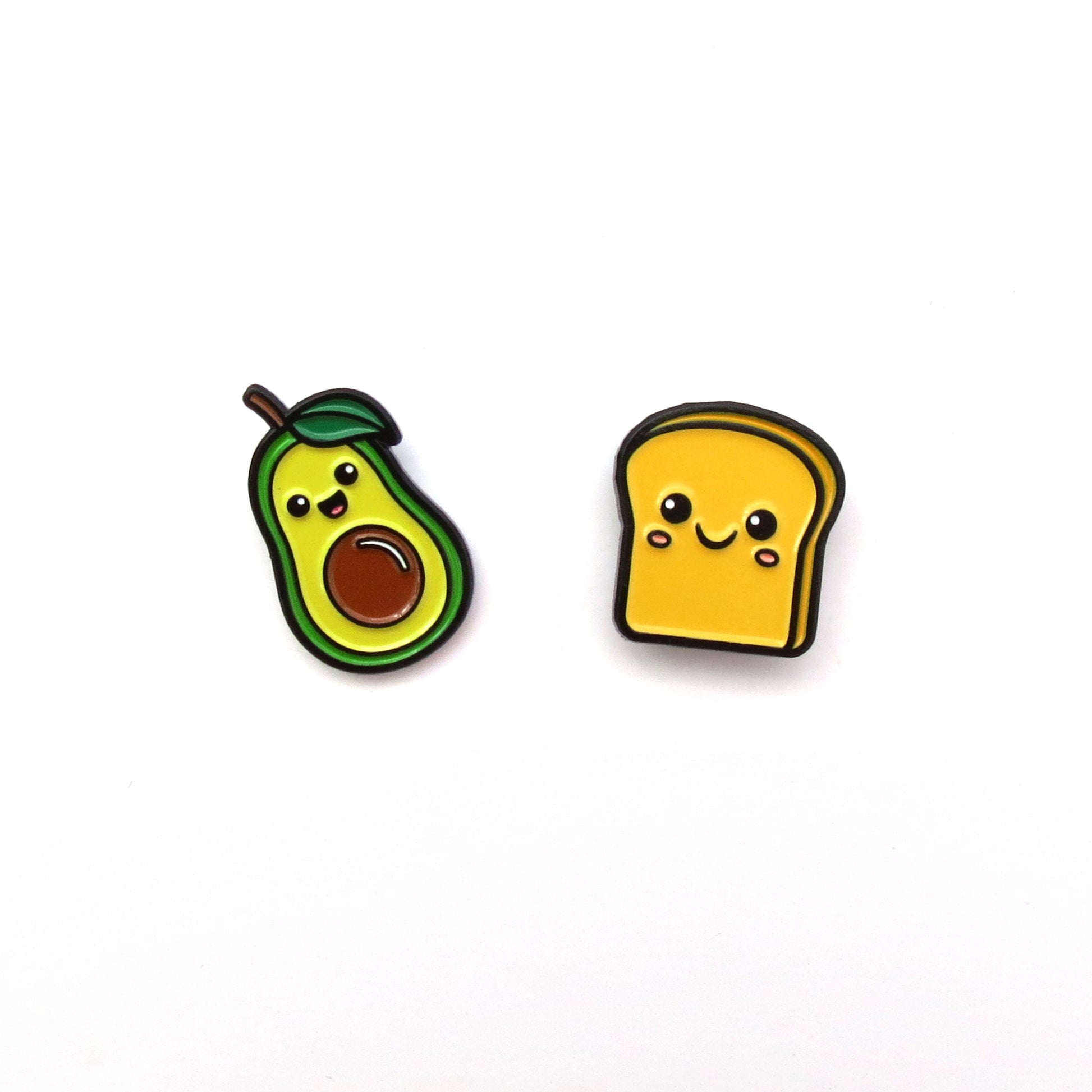 Avocado and Toast enamel pin set on white background