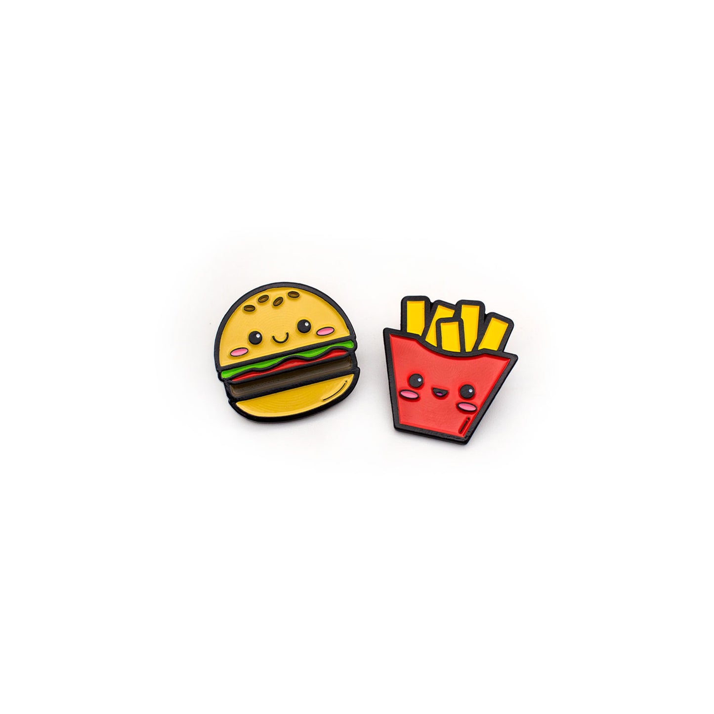 Burger and Fries enamel pin set on white background