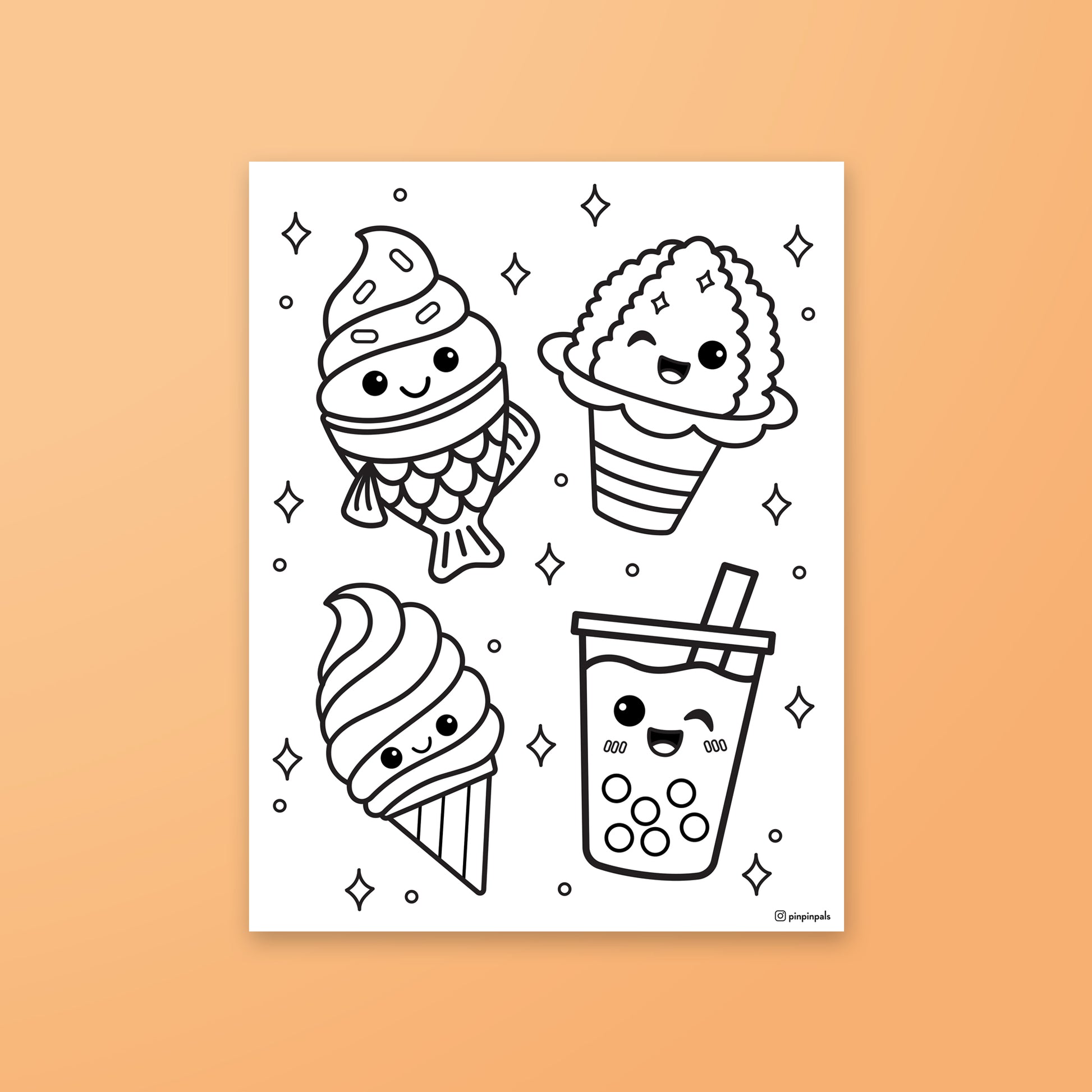 Pin Pin Pals Cool Friends Free Coloring Sheet on peach background
