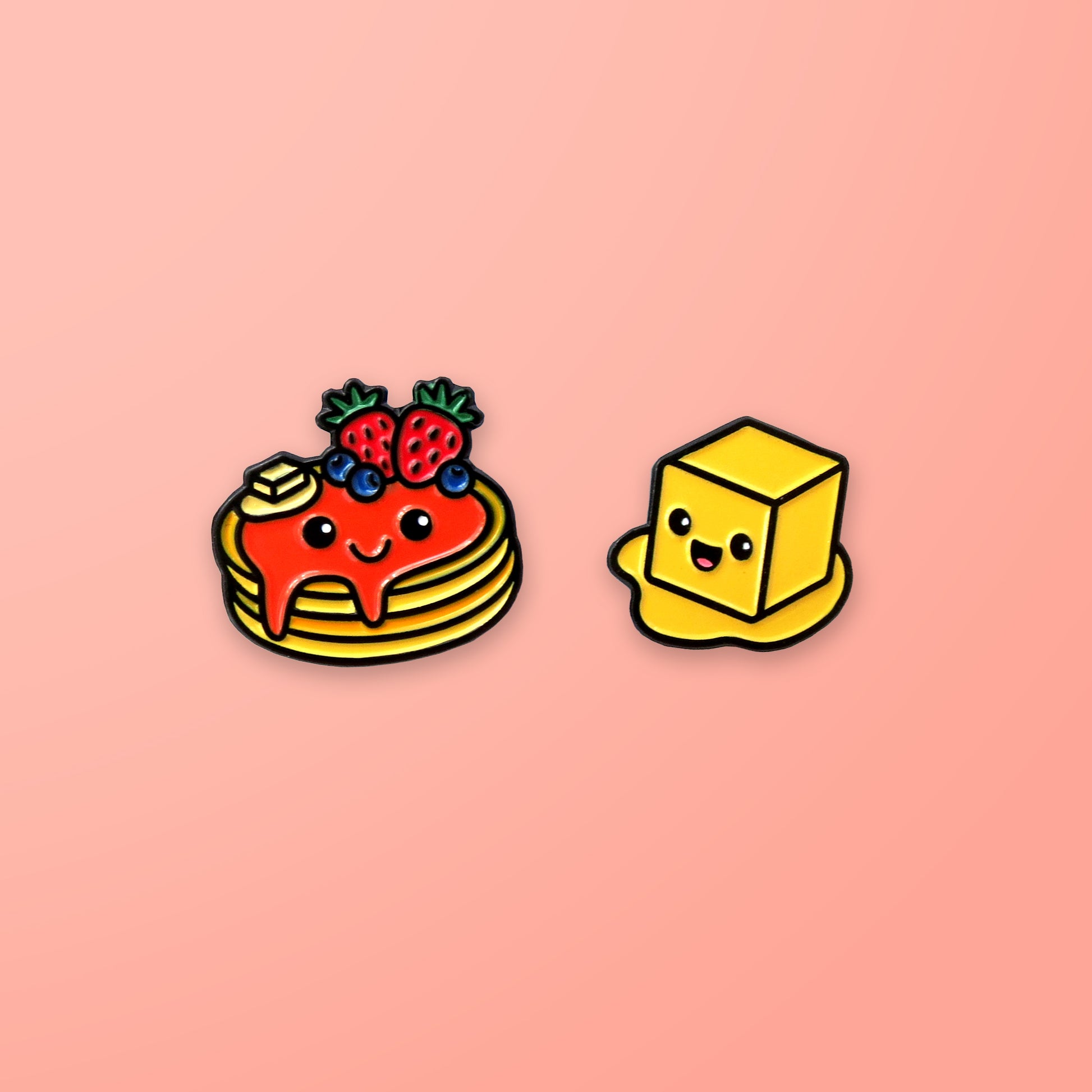 Pancake and Butter enamel pin set on pink background