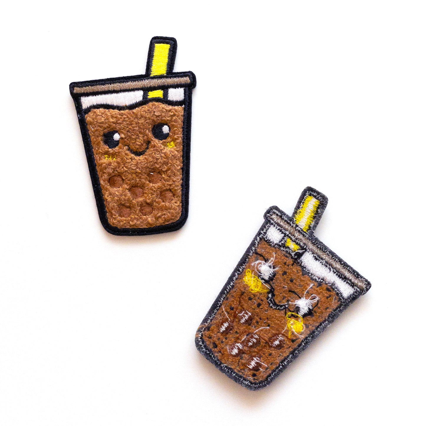 Shows front and back of Boba Milk Tea iron on patches 