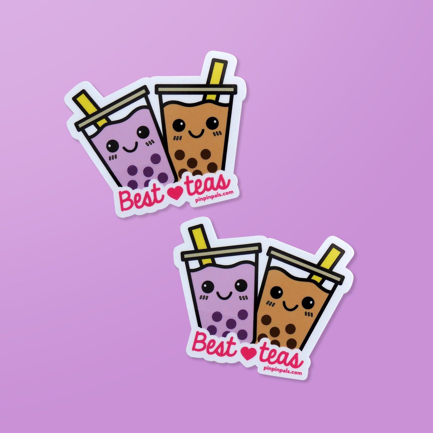 Two Boba Best-Teas vinyl stickers on purple background