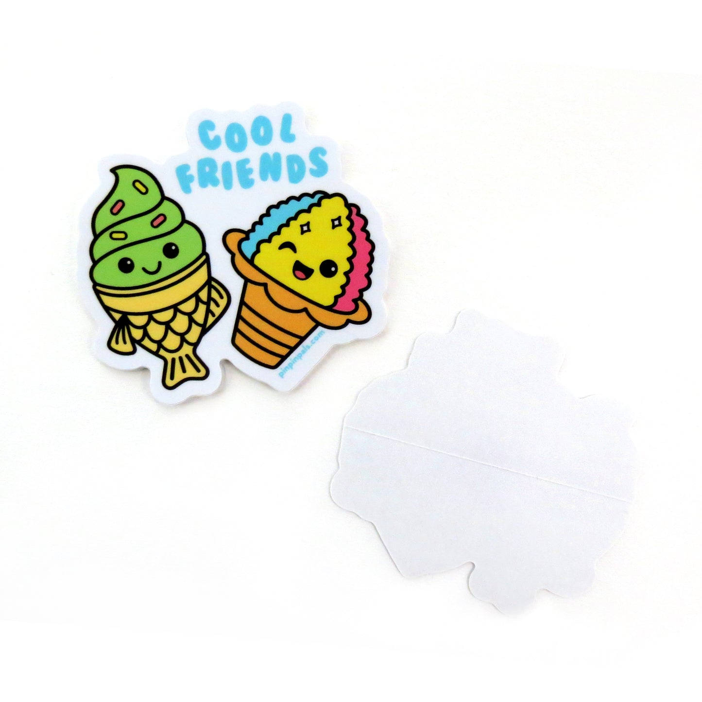 Front and backs of Cool Friends - Taiyaki and Shaved Ice vinyl stickers