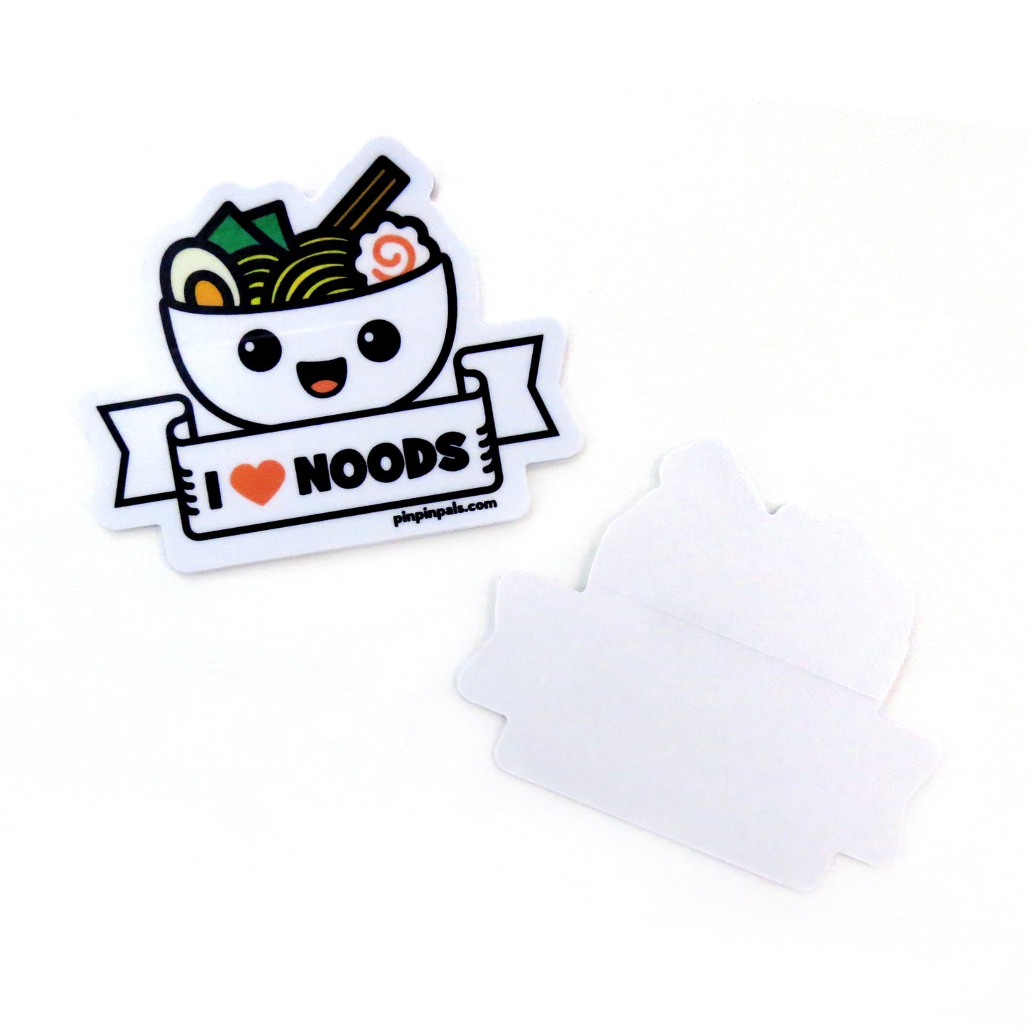 Front and back of I Love Noods vinyl stickers