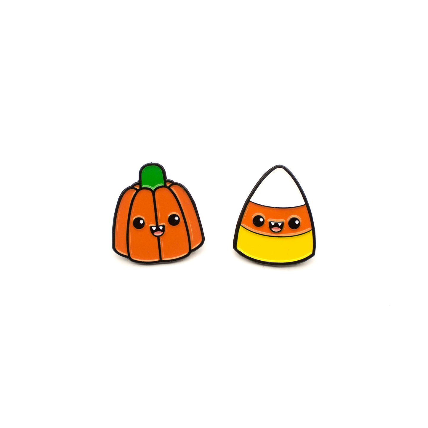 Halloween Pumpkin and Candy Corn enamel pin set on white background