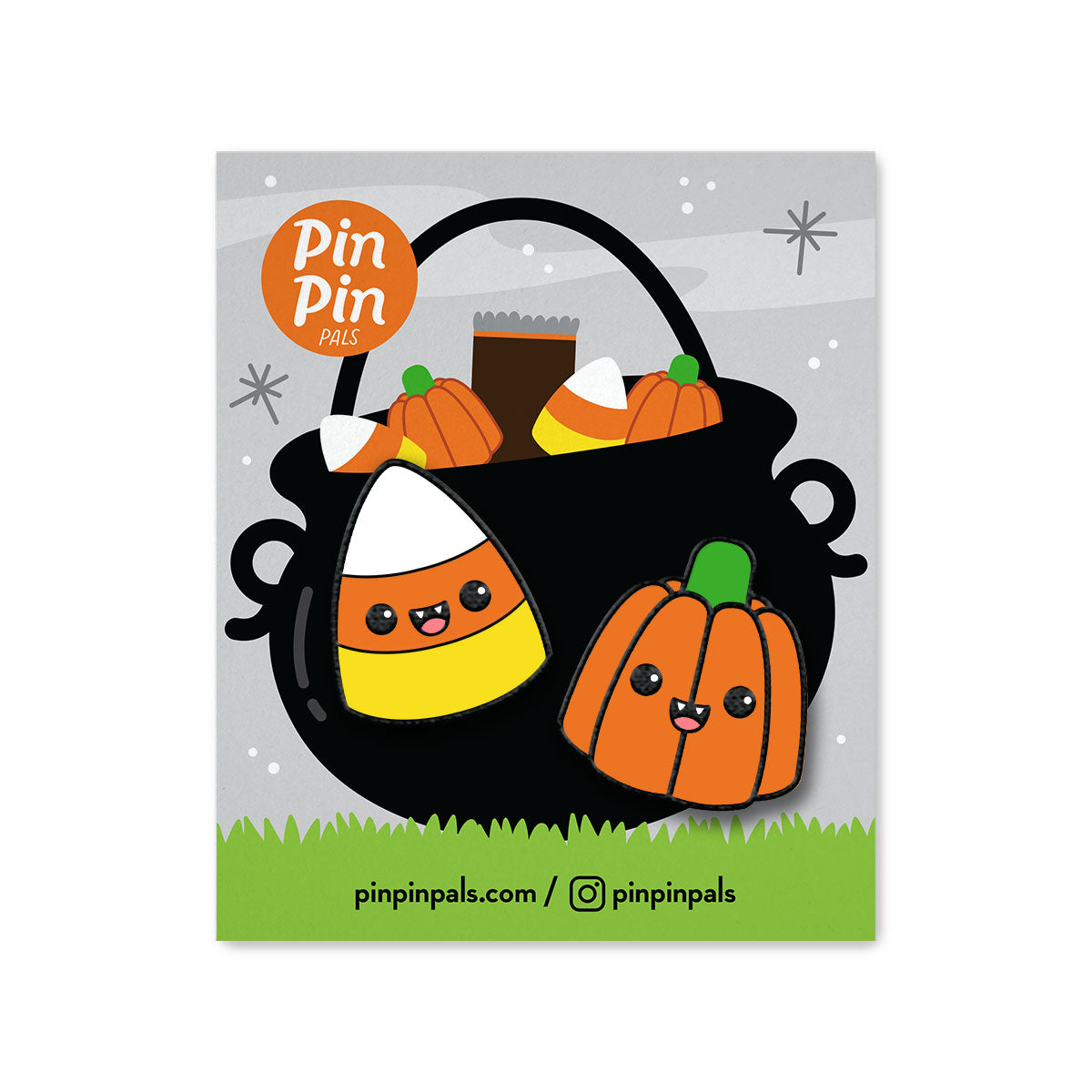 Pin Pin Pals Halloween Pumpkin and Candy Corn Enamel Pin Set on backer card