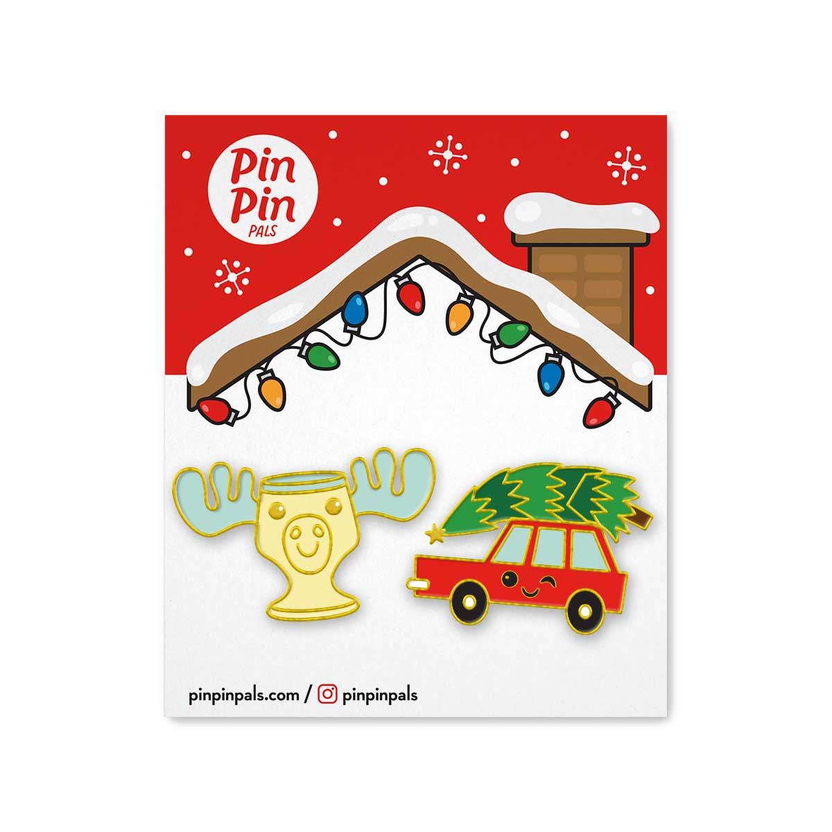 Christmas Vacation Car and Moose Mug enamel pin set on backer card