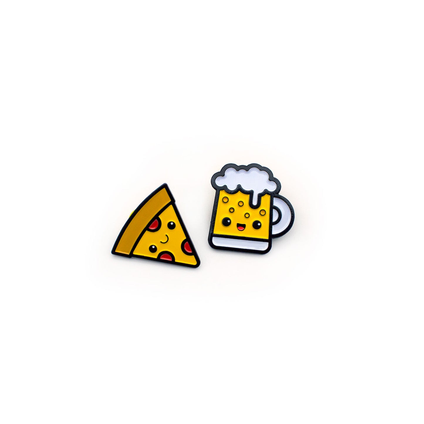 Pizza and Beer enamel pins on white background